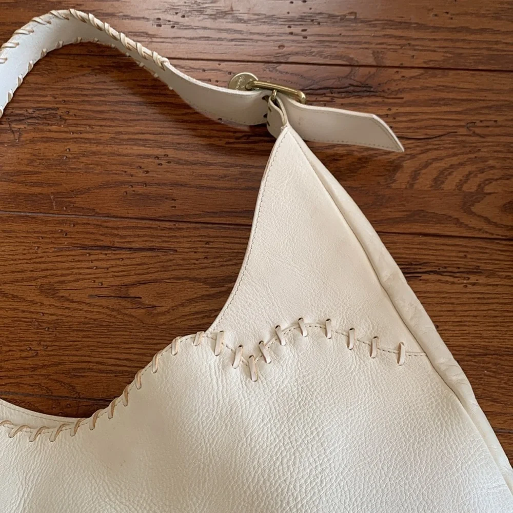 Dooney & Bourke Ivory Leather Whipstitched Large Hobo Shoulder Bag Made in Italy